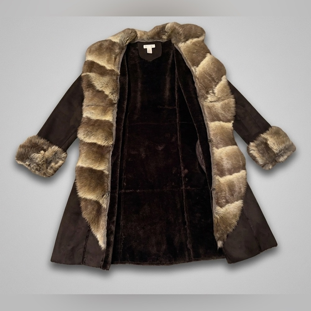 Penny Lane Style Faux Fur Trim Teddy Lined Super Warm Boho Coat Size L - Picture 4 of 12